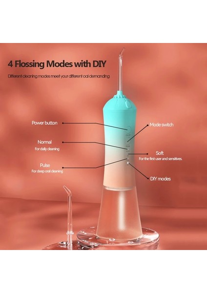 Beyaz Stil Akülü Su Diş Ipi Oral Irrigator Diş Diş Temizleyici Degrade Renk Su Kürdan Diş Jet Parantez Temizleme 230 ml (Yurt Dışından)