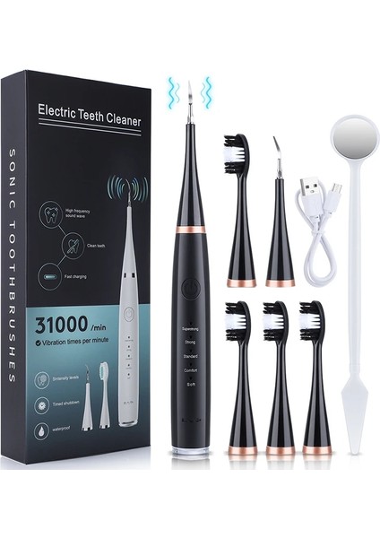 Siyah Stil Diş Tartar Sökücü Ultrasonik Diş Temizleyici Diş Beyazlatma Ölçekleyici USB Elektrikli Diş Fırçası Diş Taş Temizleme Oral Irrigators (Yurt Dışından)