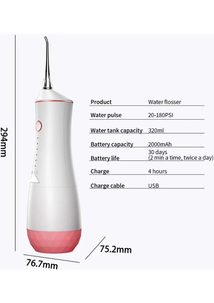 Mavi Stil Oral Irrigator USB Şarj Edilebilir Diş Duşu Taşınabilir Diş Su Jeti 320ML Diş Temizleyici Diş Beyazlatma Makinesi Seyahat Hediyesi (Yurt Dışından) fırsatları