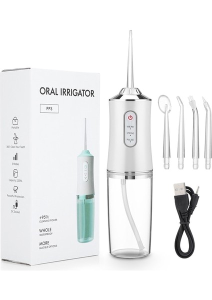 Beyaz Stil Oral Sulama Jetleri 3 Mod USB Şarj Edilebilir Diş Duşu Taşınabilir Diş Su Jeti Su Geçirmez Irrigator Diş Diş Temizleyici (Yurt Dışından)