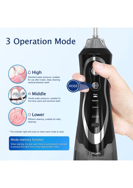 Siyah Stil Taşınabilir Oral Irrigators Diş Su Flosser Su Jeti Ipi Kürdan 4 Ağız Yıkama Makinesi Diş Beyazlatma Için 3 Mod (Yurt Dışından)