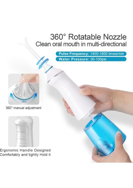 Taşınabilir Oral Irrigator Akülü 3 Mod Şarj Edilebilir Elektrikli Oral Irrigator Diş Diş Duşu Su Geçirmez Diş Temizleyici (Yurt Dışından)