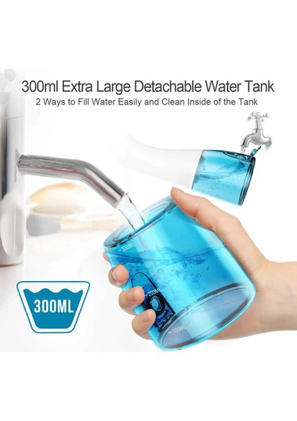 Taşınabilir Oral Irrigator Akülü 3 Mod Şarj Edilebilir Elektrikli Oral Irrigator Diş Diş Duşu Su Geçirmez Diş Temizleyici (Yurt Dışından)