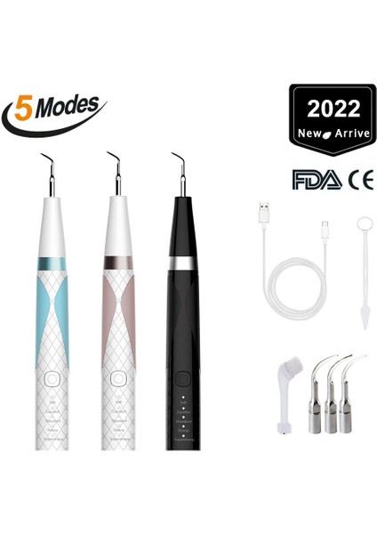 Mavi Stil 5 Mod Taşınabilir Ultrasonik Elektrikli Diş Ölçekleyici USB Diş Taşı Sökücü Diş Beyazlatma Diş Lekeleri Tartar Plak Kaldırma (Yurt Dışından)