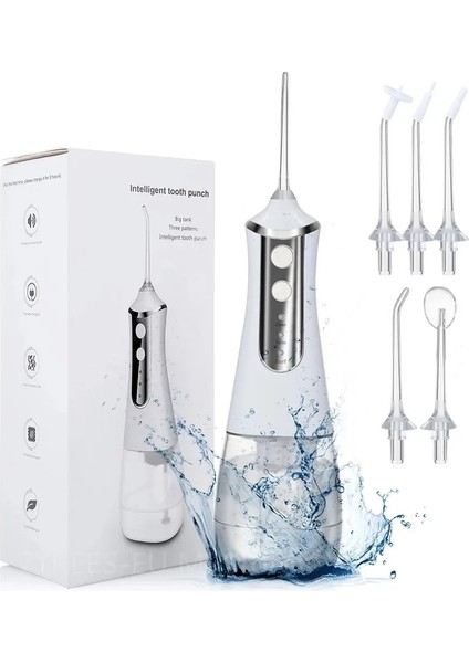 Beyaz Stil Taşınabilir Oral Irrigator USB Şarj Edilebilir Su Ipi Diş Irrigator Pensesinde Ipx6 Su Geçirmez Diş Temizleyici + 5 Meme (Yurt Dışından)