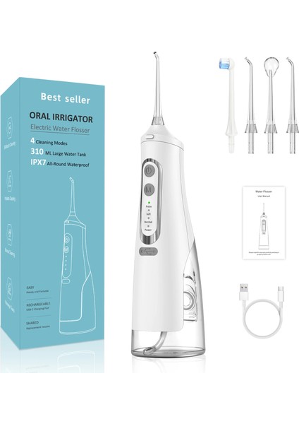Beyaz Stil Oral Irrigator USB Şarj Edilebilir Diş Duşu Taşınabilir Diş Su Jeti 310 ml Su Deposu Ipx7 Su Geçirmez Diş Temizleyici Seyahat (Yurt Dışından)
