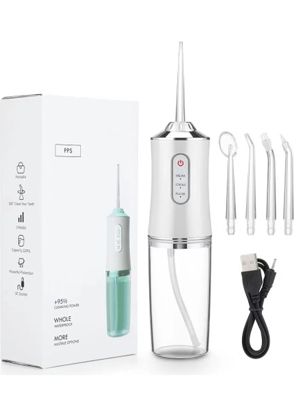 Beyaz Kutu Stili Su Geçirmez Oral Irrigator Diş Su Jeti Su Flosser USB Şarj Edilebilir Diş Duşunda 220 ml Su Deposu Taşınabilir Diş Temizleyici (Yurt Dışından)