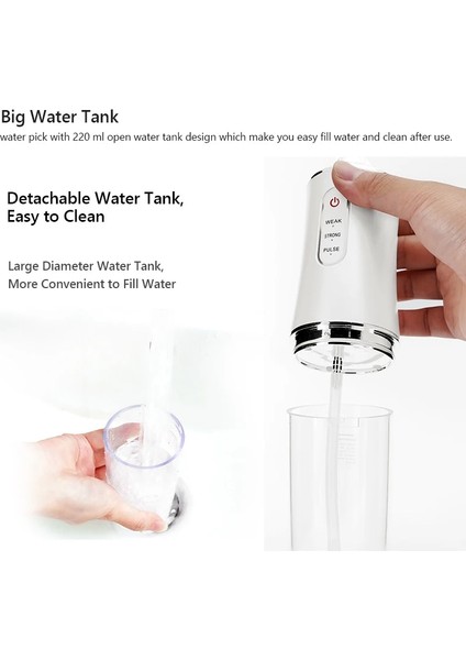 Beyaz Kutu Stili Su Geçirmez Oral Irrigator Diş Su Jeti Su Flosser USB Şarj Edilebilir Diş Duşunda 220 ml Su Deposu Taşınabilir Diş Temizleyici (Yurt Dışından)