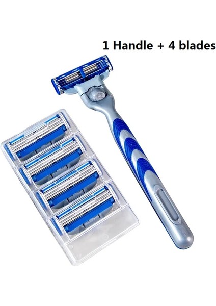 Mavi Stil 1 Kolu + 4 Bıçak Erkekler Güvenlik Tıraş Bıçağı Dayanıklı Paslanmaz Çelik Tıraş Kartuşları Tıraş Makinesi Yedek Kafaları (Yurt Dışından)