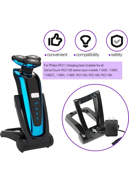 Siyah Stil Philips Için RQ11 Tıraş Makinesi Katlanabilir Stand Güç Adaptörü Şarj Tabanı RQ1150 RQ1151 RQ1155 RQ1160 RQ1180 RQ1190 Rq (Yurt Dışından)