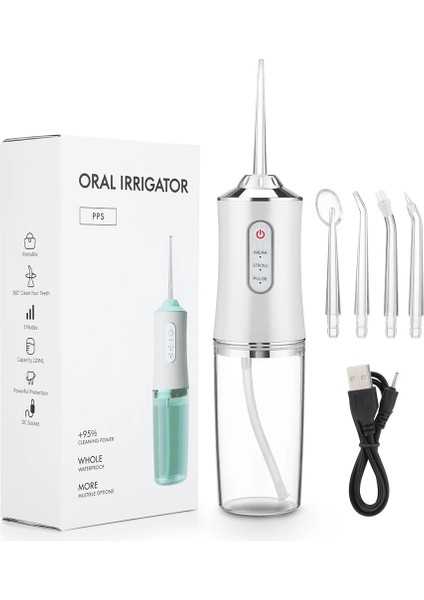 6886BEYAZ Stil Oral Irrigator USB Şarj Edilebilir Diş Duşu Taşınabilir Diş Su Jeti 300ML Su Deposu Su Geçirmez Diş Temizleyici (Yurt Dışından)