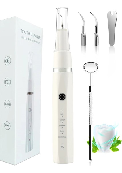 Beyaz Stil Taşınabilir Ultrasonik Diş Temizleyici LED Sağ Sonic Diş Ölçekleyici Kornea Plak Tartar Sökücü Dil Temizleyici Hifu Diş Beyazlatma (Yurt Dışından)