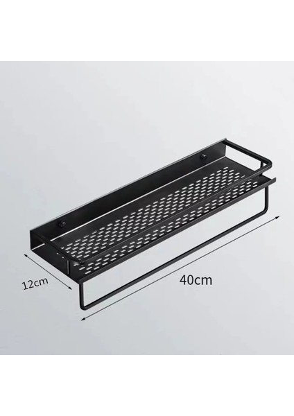 B2-40CM Tarzı Banyo Rafı Siyah Alüminyum Şampuan Tutucu Duvara Monte Kare Kozmetik Raf Mutfak Ağları Raf Depolama Rafı Havlu Askısı (Yurt Dışından)