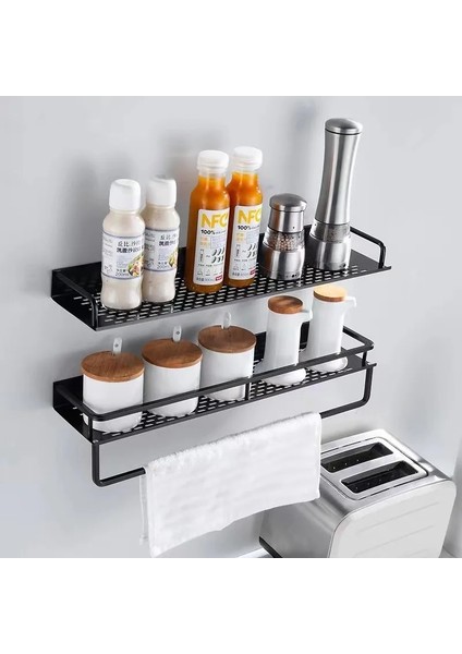 B2-40CM Tarzı Banyo Rafı Siyah Alüminyum Şampuan Tutucu Duvara Monte Kare Kozmetik Raf Mutfak Ağları Raf Depolama Rafı Havlu Askısı (Yurt Dışından) fiyatları
