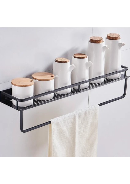 B2-40CM Tarzı Banyo Rafı Siyah Alüminyum Şampuan Tutucu Duvara Monte Kare Kozmetik Raf Mutfak Ağları Raf Depolama Rafı Havlu Askısı (Yurt Dışından) fırsatları