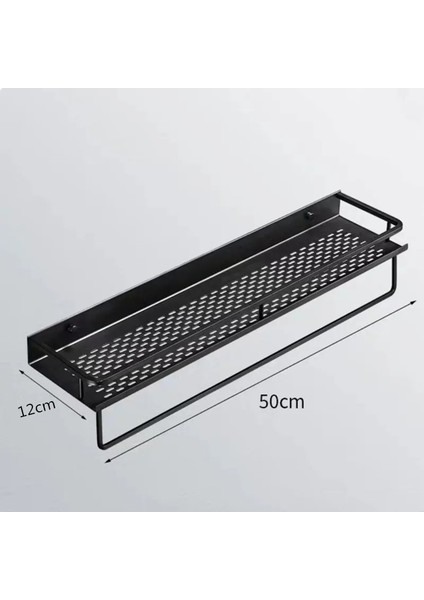 B3-50CM Tarzı Banyo Rafı Siyah Alüminyum Şampuan Tutucu Duvara Monte Kare Kozmetik Raf Mutfak Ağları Raf Depolama Rafı Havlu Askısı (Yurt Dışından)