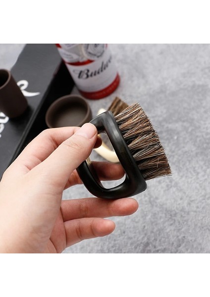No.1 Stili Erkek Tıraş Fırçası Halka Tasarımı At Yelesi Kıl Plastik Saplı Bıyık Fırçası Taşınabilir Yüz Temizleme Sakal Fırçası Şekillendirici Aracı (Yurt Dışından)