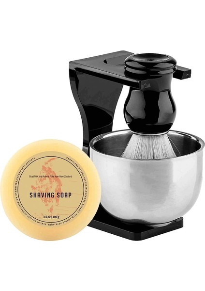 Sahte Porsuk Tıraş Fırçası Seti Süt Tıraş Sabunu, Paslanmaz Çelik Kase, Jilet Erkekler Tıraş Seti Için Siyah Akrilik Stand Tutucu (Yurt Dışından)
