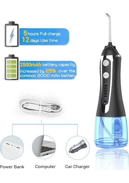 Beyaz Stil Lısm Taşınabilir Oral Irrigator USB Şarj Edilebilir Su Pensesinde Diş Su Jeti 300 ml 5 Modelleri Su Deposu Su Geçirmez Diş Temizleyici (Yurt Dışından)