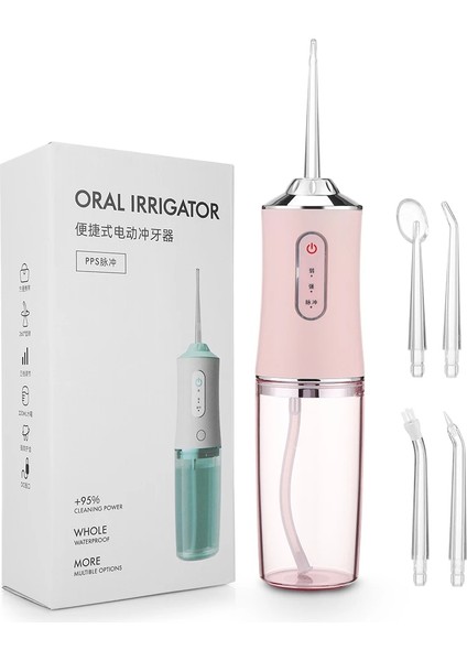 Pembe Tarzı 220ML Irrigator Diş Diş Duşu Diş Temizleyici Su Toplama Diş Beyazlatma Su Geçirmez Şarj Edilebilir Akülü Ağız Diş Bakımı (Yurt Dışından)