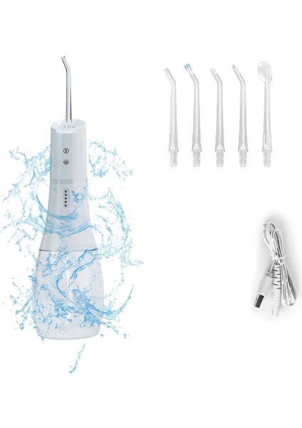 Beyaz Stil Oral Irrigator Taşınabilir Diş Duşu Şarj Edilebilir 5 Mod Ipx7 400 ml Diş Temizleme Dişleri Için Su Jeti (Yurt Dışından)