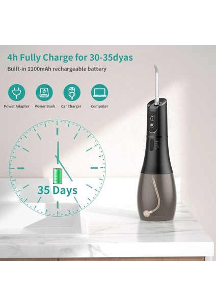 Beyaz Stil Oral Irrigator Taşınabilir Diş Duşu Şarj Edilebilir 5 Mod Ipx7 400 ml Diş Temizleme Dişleri Için Su Jeti (Yurt Dışından)