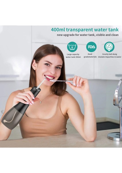 Beyaz Stil Oral Irrigator Taşınabilir Diş Duşu Şarj Edilebilir 5 Mod Ipx7 400 ml Diş Temizleme Dişleri Için Su Jeti (Yurt Dışından)