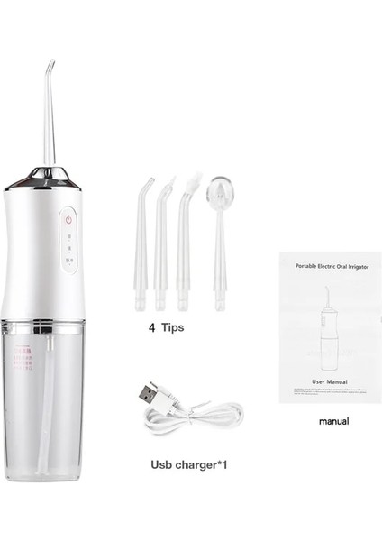 Beyaz4 Tarzı Oral Irrigator ve Elektrikli Diş Fırçası Ipx7 Yedek Fırça Kafası Taşınabilir Diş Su Pensesinde 4 Nozullu USB Şarj Edilebilir (Yurt Dışından)