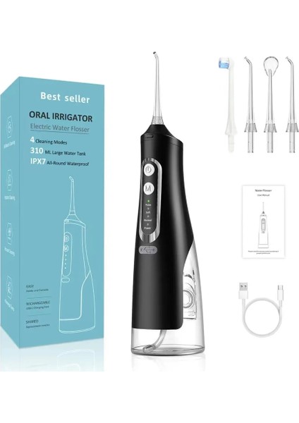 Siyah Stil USB Şarj Edilebilir Oral Irrigator Diş Duşu Taşınabilir 310 ml Çıkarılabilir Su Deposu Diş Su Jeti Su Geçirmez Ağız Diş Temizleyici (Yurt Dışından)