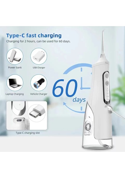 Siyah Stil USB Şarj Edilebilir Oral Irrigator Diş Duşu Taşınabilir 310 ml Çıkarılabilir Su Deposu Diş Su Jeti Su Geçirmez Ağız Diş Temizleyici (Yurt Dışından)