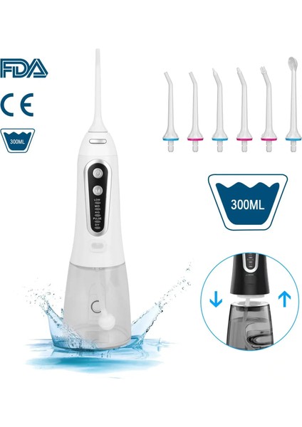 Beyaz Stil Taşınabilir Oral Irrigator 6 Jet Diş Temizleyici 5 Mod Diş Pensesinde Diş Beyazlatma Su Geçirmez Şarj Edilebilir Ağız Diş Bakımı Aracı (Yurt Dışından)
