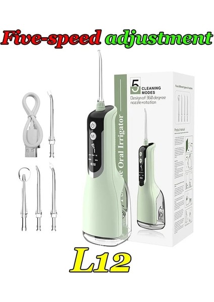Yeşil Stil Diş Su Jeti Irrigator Diş 5 Vitesli Oral Irrigator Diş Duşunda Taşınabilir Diş Suyu 330ML Ipx7 Su Geçirmez Diş (Yurt Dışından)