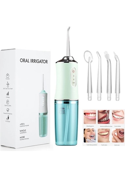 Yeşil Stil Oral Irrigator Taşınabilir Diş Su Flosser USB Şarj Edilebilir Su Jeti Ipi Kürdan 4 Jet Tml 3 Mod Ipx7 Beyazlatma (Yurt Dışından)