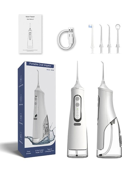 Beyaz Stil Sonofly Şarj Edilebilir Oral Irrigator USB Taşınabilir 310 ml Diş Duşu Ipx7 Su Geçirmez Diş Temizleyici Düşük Gürültü Diş Suyu M209 (Yurt Dışından)
