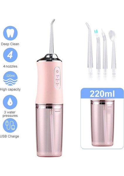 Pembe Tarzı Elektrikli Diş Irrigator USB Şarj Edilebilir Diş Duşu Taşınabilir Diş Su Jeti 220 ml Su Deposu Diş Temizleyici Diş Ölçekleyici (Yurt Dışından)