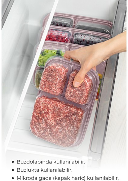 8li 3 Bölmeli Dikdörtgen Saklama Kabı 1,15 Litre Pembe modelleri