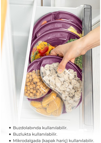 8li 3 Bölmeli Yuvarlak Saklama Kabı 1,2 Litre Mor fiyatları
