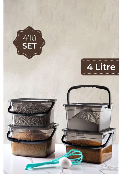 4lü Kare Un Bakliyat Kabı 4 Litre Saklama Kutusu Antrasit