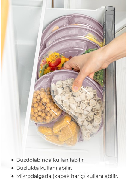 6lı 3 Bölmeli Yuvarlak Saklama Kabı 1,2 Litre Pembe modelleri