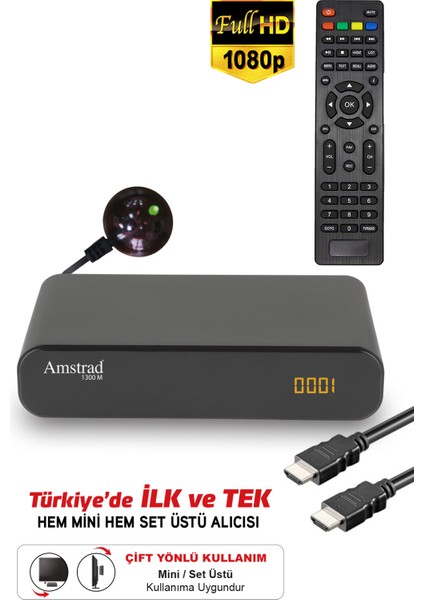 1300 M - Hem Mini Hem Set Üstü Hd Uydu Alıcısı - ( Kanallar Yüklü - Tkgs - USB - HDMI - Scart )