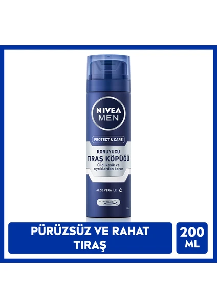 NIVEA Men Protect&Care Tıraş Köpüğü 200ml;Kuru Ciltler İçin;Pürüzsüz Tıraş