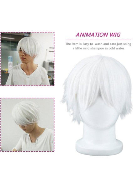 Cosplaying Anime Karakterleri Için Erkek Beyaz Peruk Düz Kısa Sentetik Peruklar (Yurt Dışından)