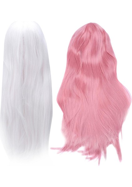Adet 80CM Cosplay Peruk Uzun Düz Saç Peruk Isıya Dayanıklı Peruk, Beyaz ve Pembe (Yurt Dışından)