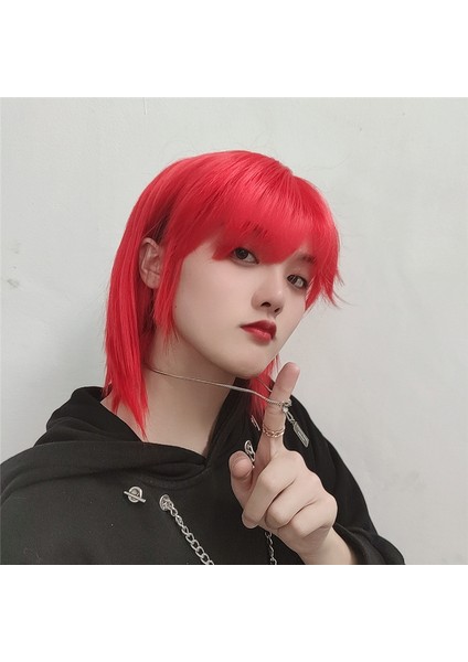 Kurt Kuyruğu Hamsi Peruk Kadın Kısa Düz Saç Deniz Kral Kırmızı Yakışıklı Moda Kısa Saç Erkek Sentetik Peruk Kadın (Yurt Dışından)