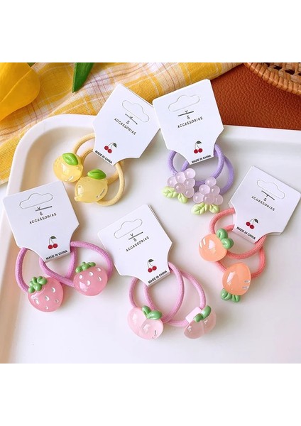 Adet Set Karikatür Renkli Meyve Çilek Üzüm Havuç Elastik Saç Bandı Kız Çocuklar Için Sevimli Kawaii Peri Küçük Lastik Bağları (Yurt Dışından)