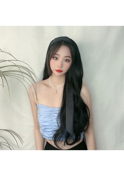 Jiangxi Nanchang Kafa Bandı Peruk Kadın Siyah Uzun Kıvırcık Saç Hızlı El Ipek Flama Kafa Bandı Büyük Dalga Yarım Başlık (Yurt Dışından) fırsatları