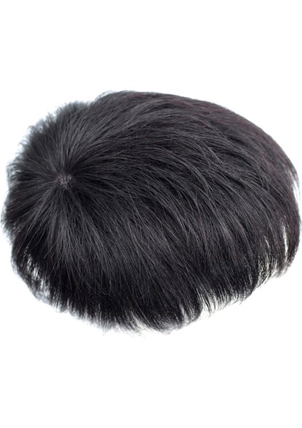 Peruk Erkek Kısa Saç Kafa Üst Yedek Blok Tam Gerçek Saç Değiştirme Siyah Brüt Inç Mekanizması 16*18 (Yurt Dışından)