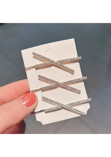 Kore x Şekli Taklidi Tokası Saç Aksesuarları Kadın Altın Alaşım Moda Saç Tokası Tam Matkap Süper Flaş Kız Çapraz Firkete (Yurt Dışından) fiyatları