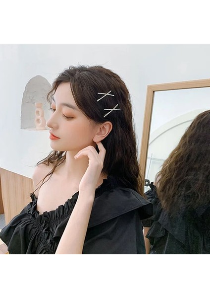 Kore x Şekli Taklidi Tokası Saç Aksesuarları Kadın Altın Alaşım Moda Saç Tokası Tam Matkap Süper Flaş Kız Çapraz Firkete (Yurt Dışından) fırsatları