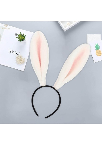 Tavşan Kulak Bandı Hayvan Hairband Cosplay Dekor Güzel Kostüm Aksesuarları Beyaz Pembe (Yurt Dışından)